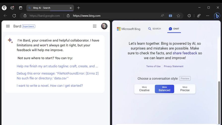 Microsoft начала рекламировать свою нейросеть при переходе на сайт Bard от Google