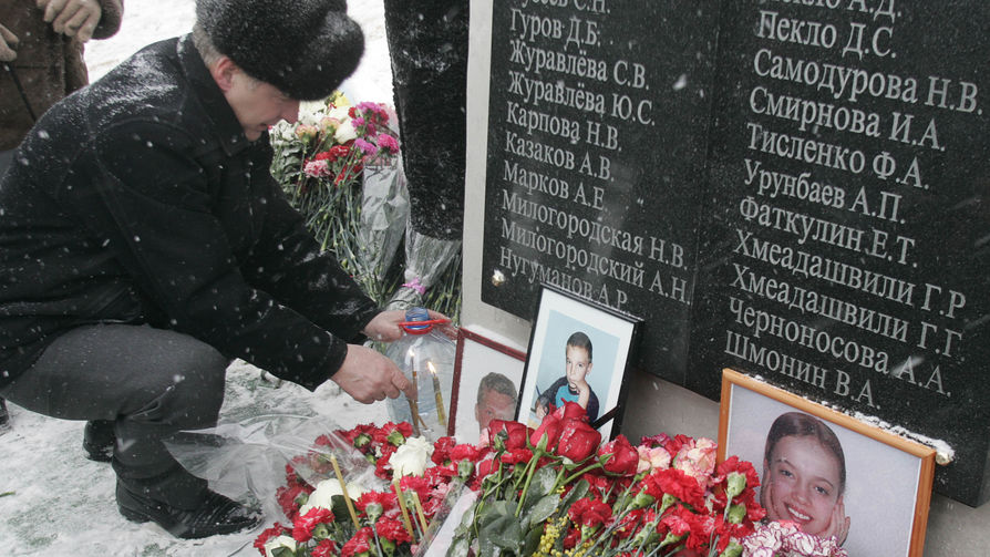 Мемориал и цветы на месте обрушения в "Трансвааль-парке" в годовщину трагедии, 14 февраля 2005 года