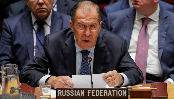 Глава МИД России Сергей Лавров во время встречи Совбеза ООН в рамках 73-й Генассамблеи организации в...