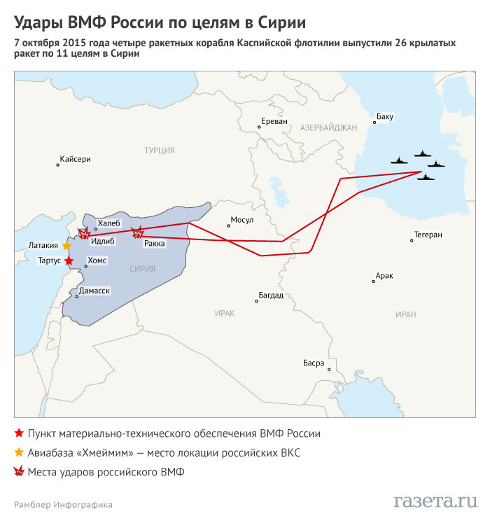 Россия показала, как нанесла авиаудар по Сирии из акватории Каспийского моря