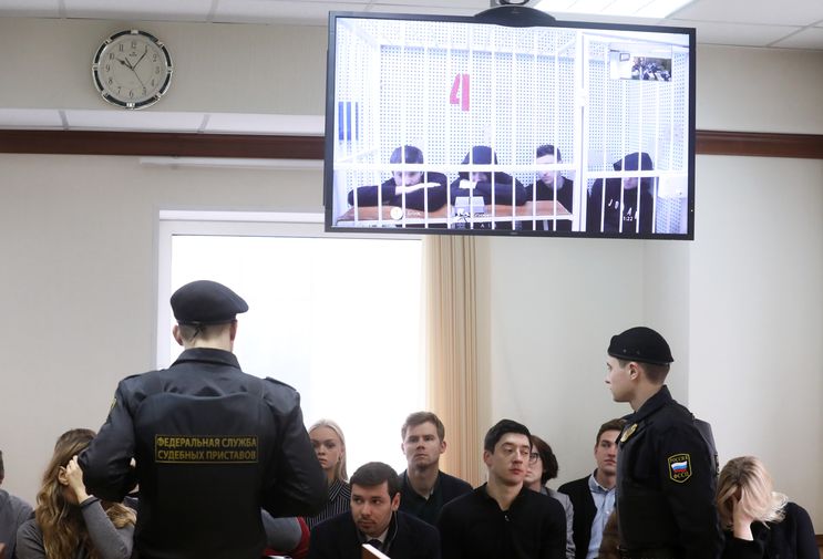 Александр Кокорин и Павел Мамаев во время заседания в Мосгорсуде