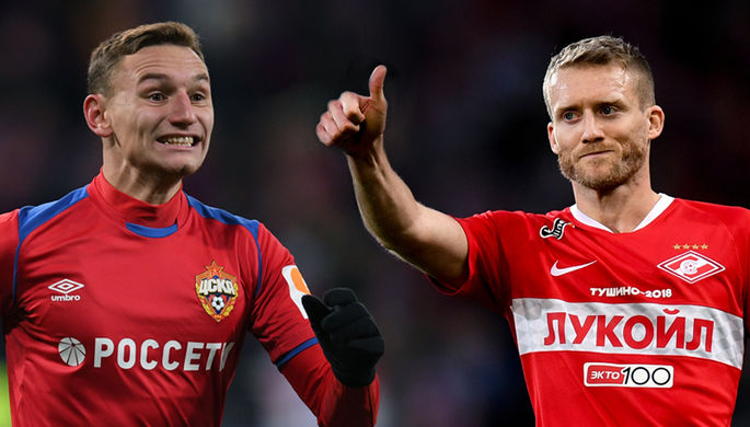 Форвард ЦСКА Федор Чалов и нападающий «Спартака» Андре Шюррле