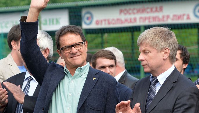Главный тренер сборной России по футболу Фабио Капелло и экс-президент РФС Николай Толстых