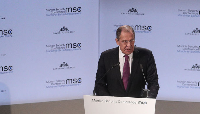 Министр иностранных дел РФ Сергей Лавров во время выступления в рамках Мюнхенской конференции по...