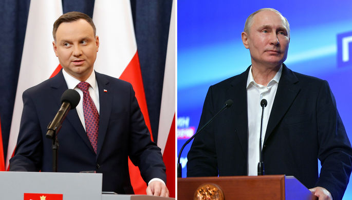 Президент Польши Анджей Дуда и президент России Владимир Путин, коллаж «Газеты.Ru»