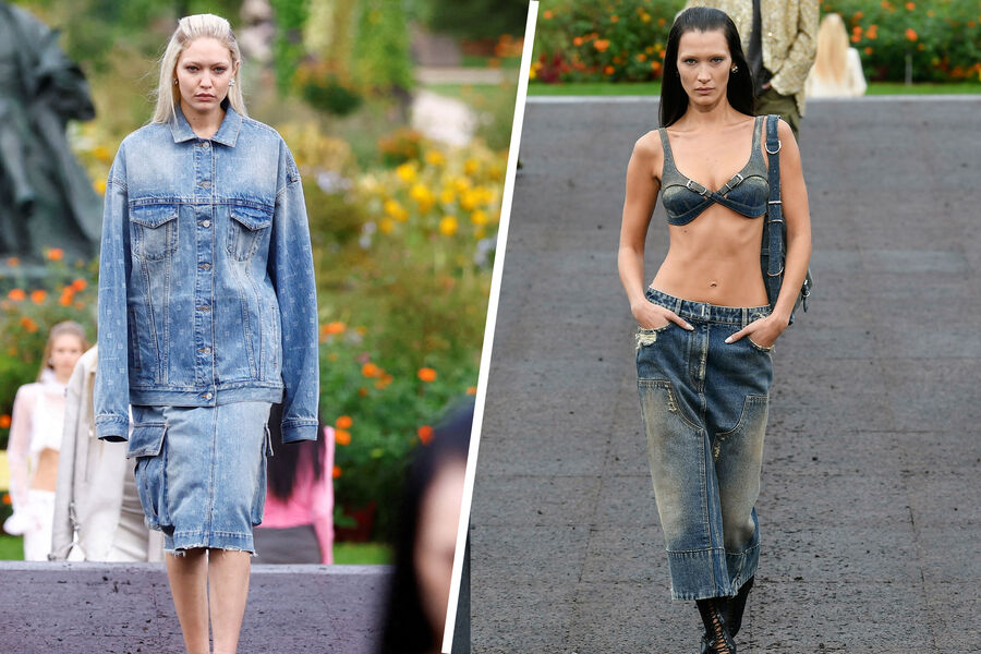 Джиджи и Белла Хадид вышли на показе Givenchy в джинсе.