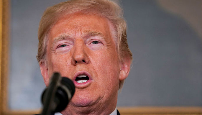 Президент США Дональд Трамп в Белом доме во время заявления о нанесении ударов по целям в Сирии, 14...