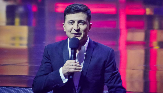 Кандидат в президенты Украины Владимир Зеленский во время концерта студии «Квартал-95» в Киеве, 13...