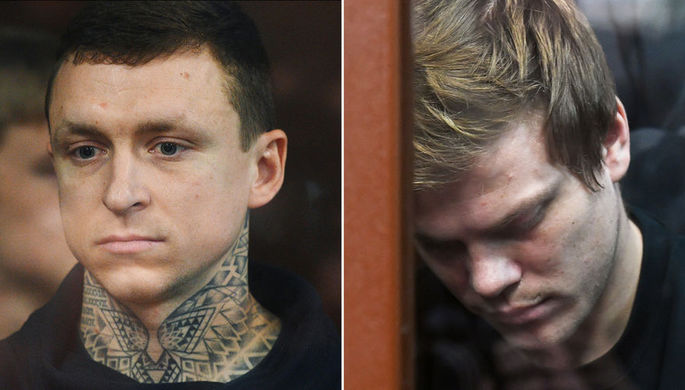 Футболисты Павел Мамаев и Александр Кокорин на заседании Тверского районного суда Москвы, 5 декабря...