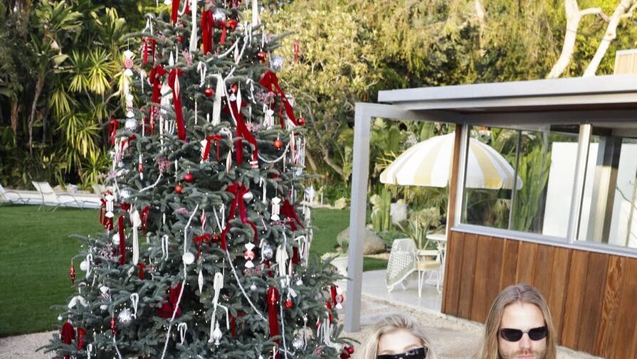 Модель Эльза Хоск снялась с мужем и дочерью у новогодней елки