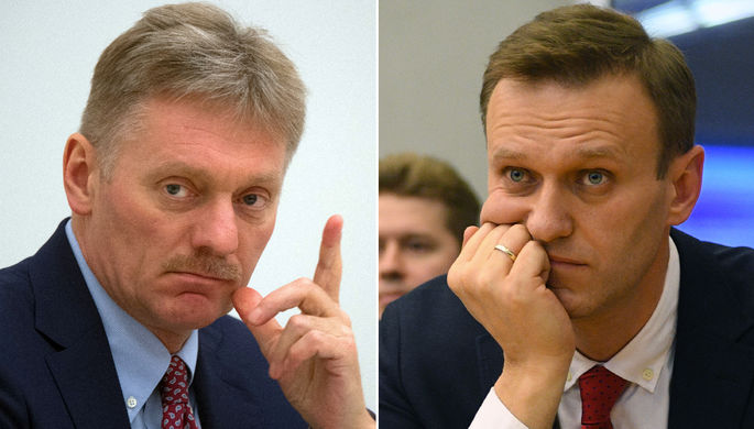 Пресс-секретарь президента Дмитрий Песков и политик Алексей Навальный (коллаж)