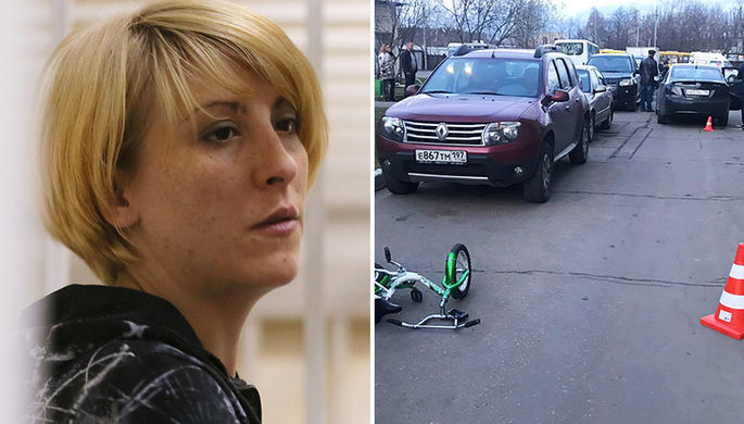 Ольга Алисова (слева) и последствия ДТП в Балашихе, 23 апреля 2017 года