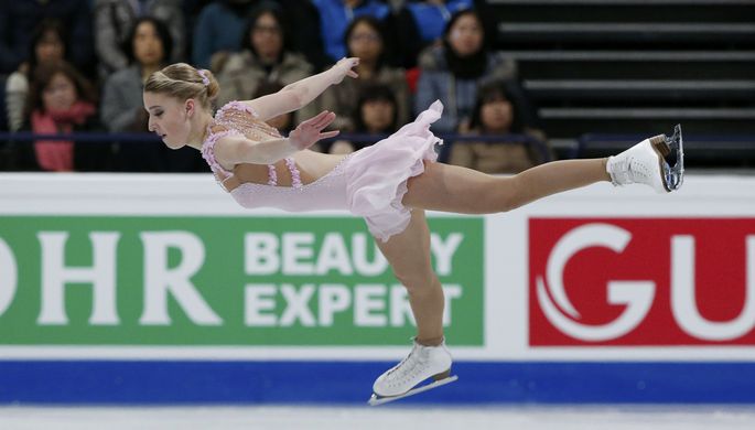 Россиянка Мария Сотскова на чемпионате мира по фигурному катанию в Хельсинки