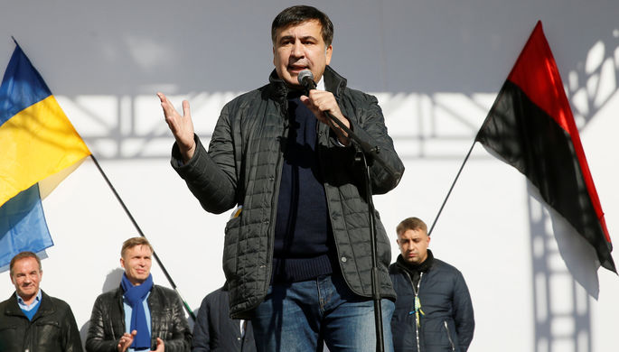 Выступление бывшего губернатора Одесской области Украины Михаила Саакашвили на митинге перед зданием...