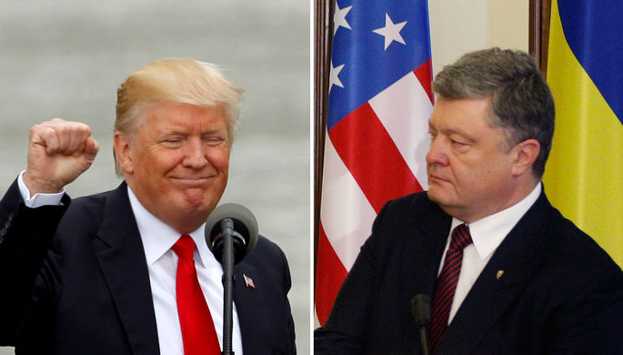 Президент США Дональд Трамп на мероприятии в Огайо и президент Украины Петр Порошенко на...