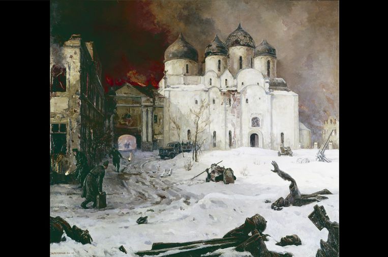 Картина «Бегство фашистов из Новгорода», Кукрыниксы, 1944—1946