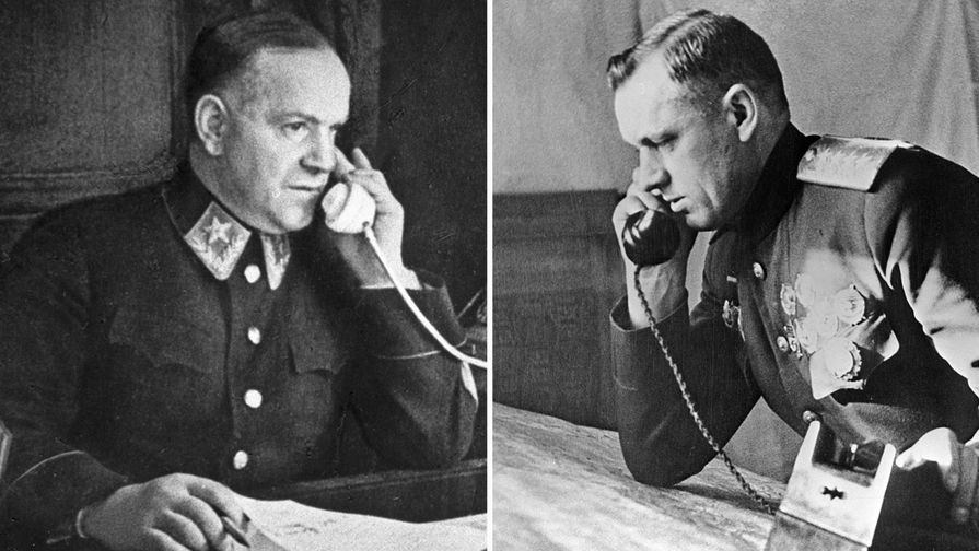 Маршал Советского Союза Георгий Жуков в начале 1943 года и генерал армии Константин Рокоссовский в начале 1944 года, коллаж "Газеты.Ru"