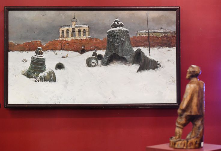 Картина Александра Косничева "Новгород. Январь 1944 года" на выставке «Новгород. Хроника освобождения» в музее Победы в Москве