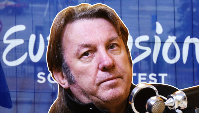 Исполнитель Юрий Лоза и логотип «Евровидения» в Киеве, коллаж