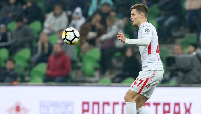 Игрок «Спартака» Роман Зобнин в матче 17-го тура чемпионата России по футболу среди...