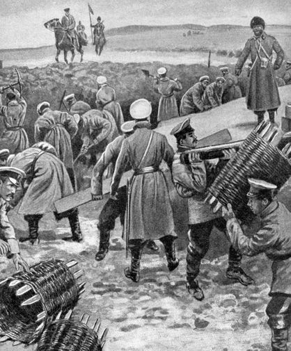 Солдаты возводят укрепления для обороны Порт-Артура