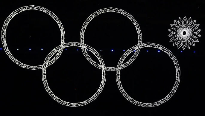 Четыре кольца на открытии Олимпиады в Сочи