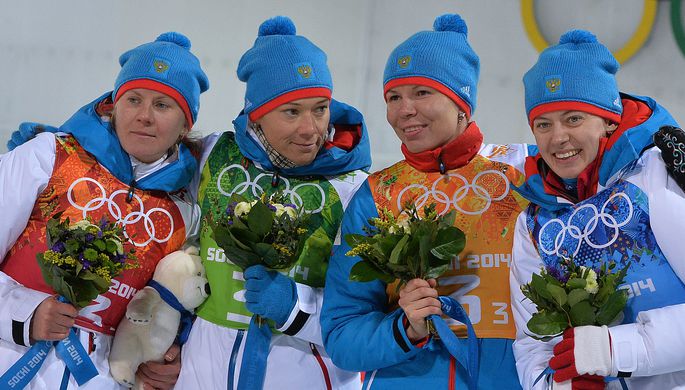 Российские биатлонистки Яна Романова, Ольга Зайцева, Екатерина Шумилова, Ольга Вилухина
