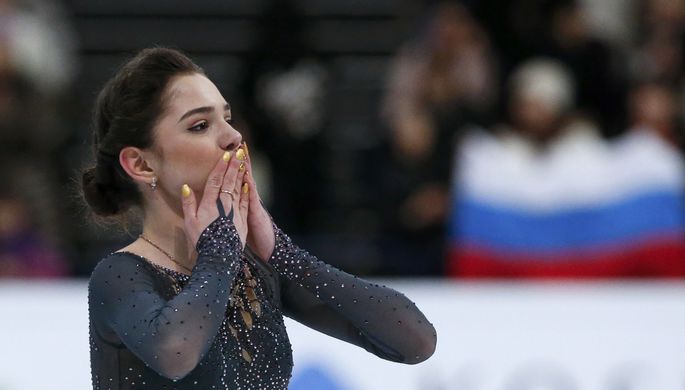 Евгения Медведева на чемпионате мира в Хельсинки