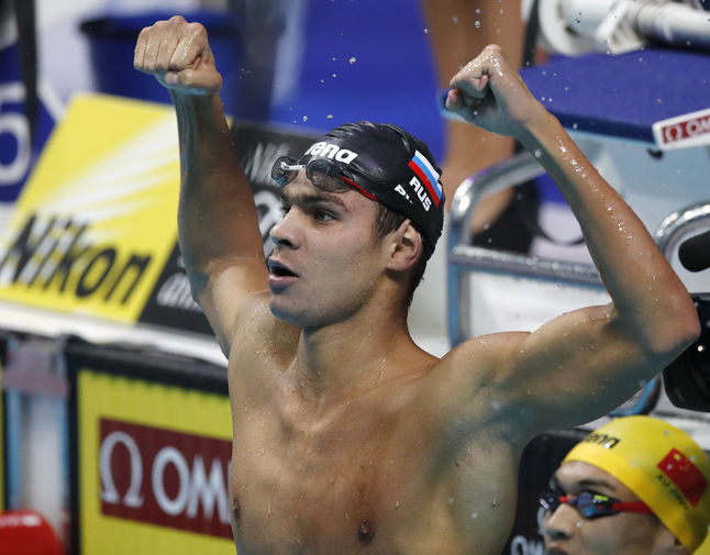 Евгений Рылов празднует победу на чемпионате мира в Будапеште