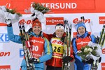 Трио призеров в женском спринте (слева направо): Елена Пидрушная, Тура Бергер, Ольга Вилухина