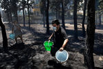 Местные жители тушат лесной пожар около Афин