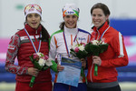 Тройка призеров на дистанции 1500 м: Екатерина Шихова, голландка Маррит Леенстра, канадка Кристин Нейсбит