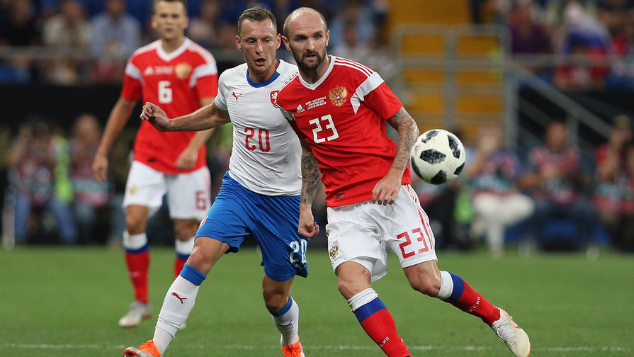 Во время товарищеского матча по футболу между сборными России и Чехии, 10 сентября 2018 года