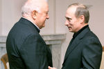 Владимир Путин и Эдуард Шеварднадзе во время встречи в Казахстане, 2002 год