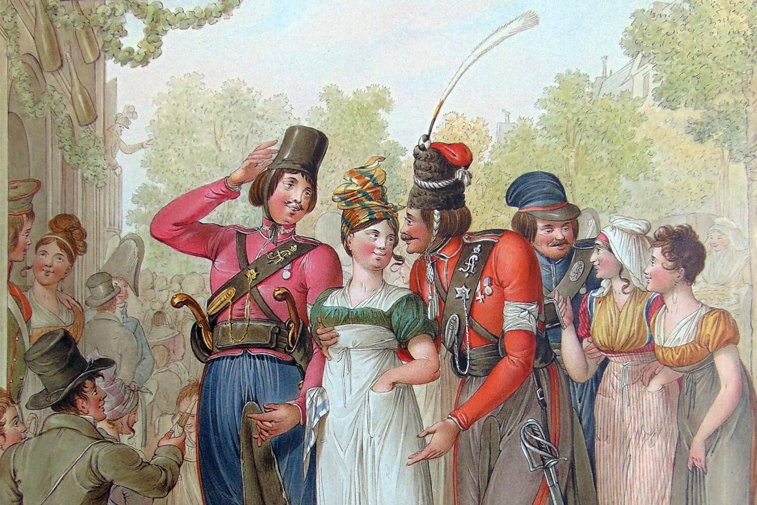 Казаки в компании парижанок, 1814 год
