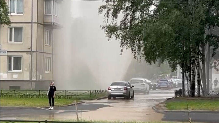 В Петербурге из-за аварии на теплосети забил фонтан горячей воды высотой с 9-этажный дом