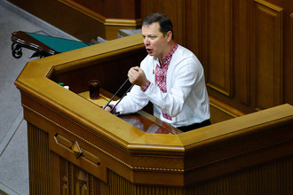 Олег Ляшко выступает на заседании Верховной рады Украины в Киеве