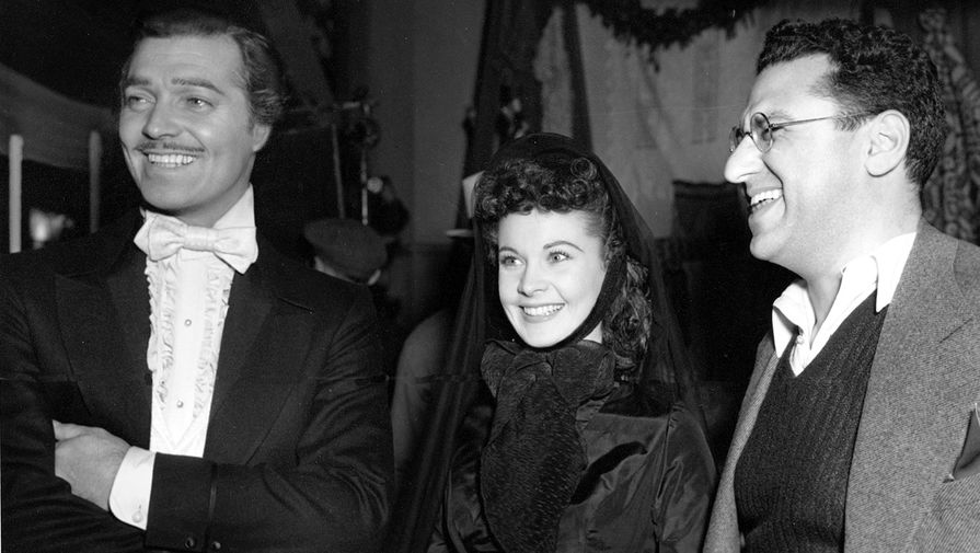 Актер Кларк Гейбл, актриса Вивьен Ли и продюсер Дэвид О. Селзник на съемках фильма, 1939 год