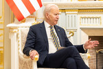 Президент США Джо Байден во время встречи с президентом Украины Владимиром Зеленским в Киеве, 20 февраля 2023 года
