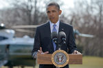 Президент США Барак Обама во время выступления с заявлением по ситуации на Украине