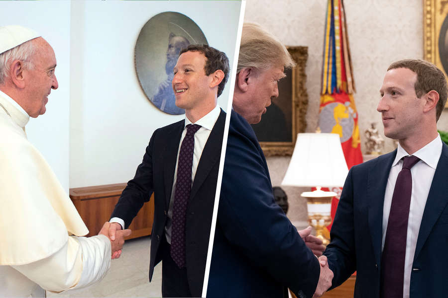 Встреча Марка Цукерберга с папой Римским (2016 год) и Дональдом Трампом (2019 год)
