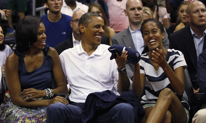 Барак Обама вместе с&nbsp;женой и дочерью &mdash; Мишель и Малией
