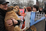 Оппозиционный депутат Олег Ляшко со своей собакой на митинге в защиту прав животных в Киеве, 2012 год