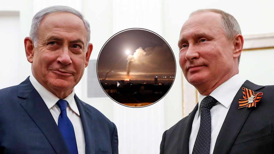 9 мая 2018 года. Премьер-министр Израиля Биньямин Нетаньяху и президент России Владимир Путин во время встречи в Кремле и ракетный удар в Дамаске, 10 мая 2018 года 