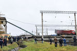 На месте обрушения автомобильного моста на железнодорожные пути Транссибирской магистрали в городе Свободный, 9 октября 2018 года