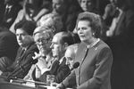 Маргарет Тэтчер обращается к съезду Консервативной партии в Брайтоне. 14 октября 1988 года.