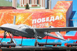 Беспилотный летательный аппарат «Корсар», закрепленный на платформе грузового автомобиля КамАЗ-65117, на Красной площади во время военного парада, посвященного 73-й годовщине Победы в Великой Отечественной войне, 9 мая 2018 года