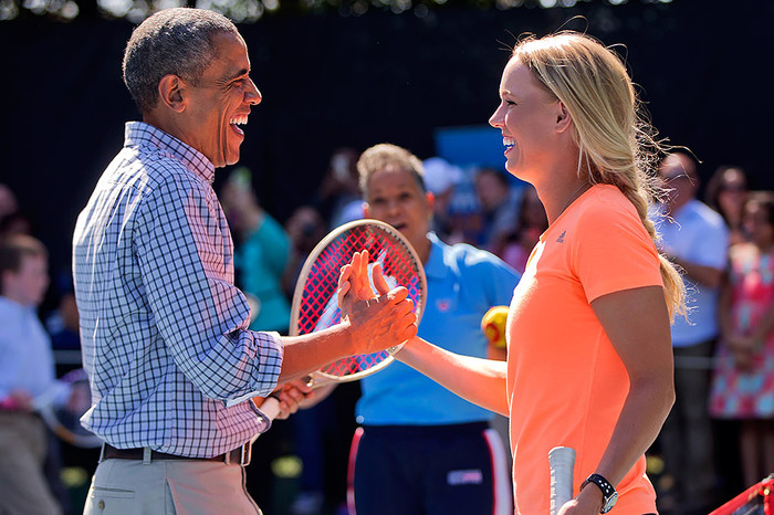 Барак Обама и датская теннисистка Каролин Возняцки