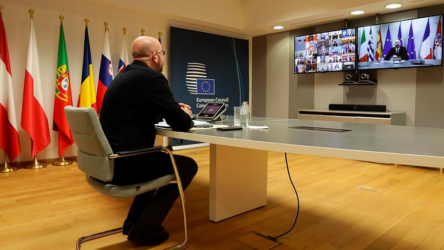 Председатель Европейского совета Шарль Мишель во время виртуального саммита G20, 26 марта 2020 года 