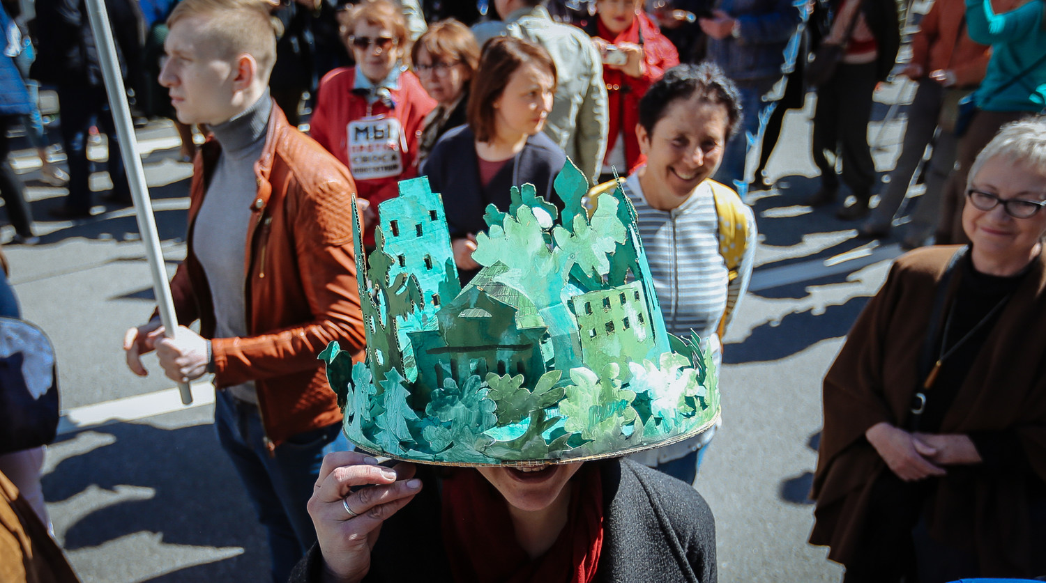Участница митинга против реновации, 2017 год